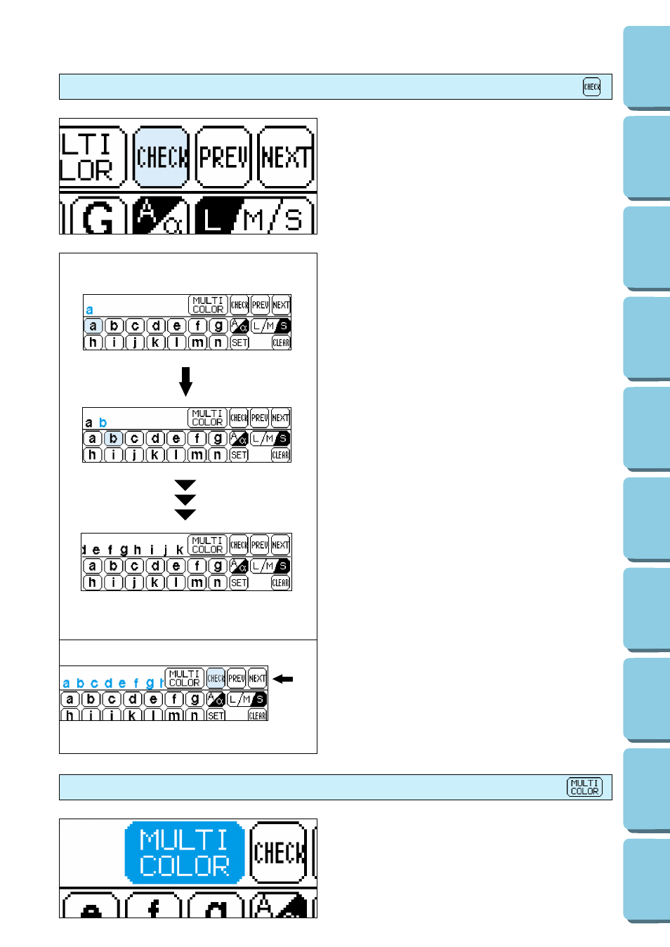 Checking the characters input, Changing the color of single characters | Brother PE 150 User Manual | Page 37 / 146