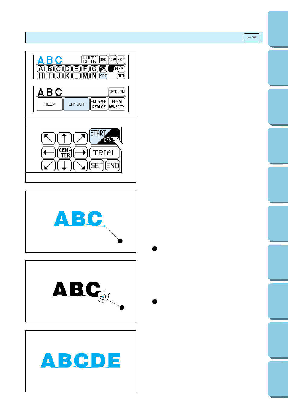 Example: abcde in large size, Finished pattern | Brother PE 150 User Manual | Page 53 / 146
