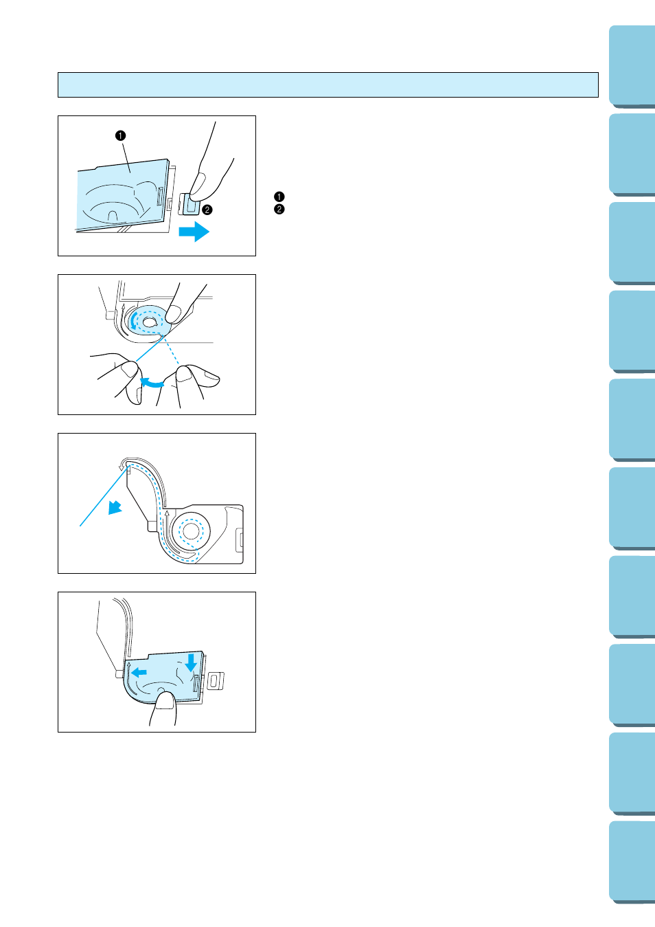 Colocación de la bobina | Brother PE 150 User Manual | Page 90 / 146