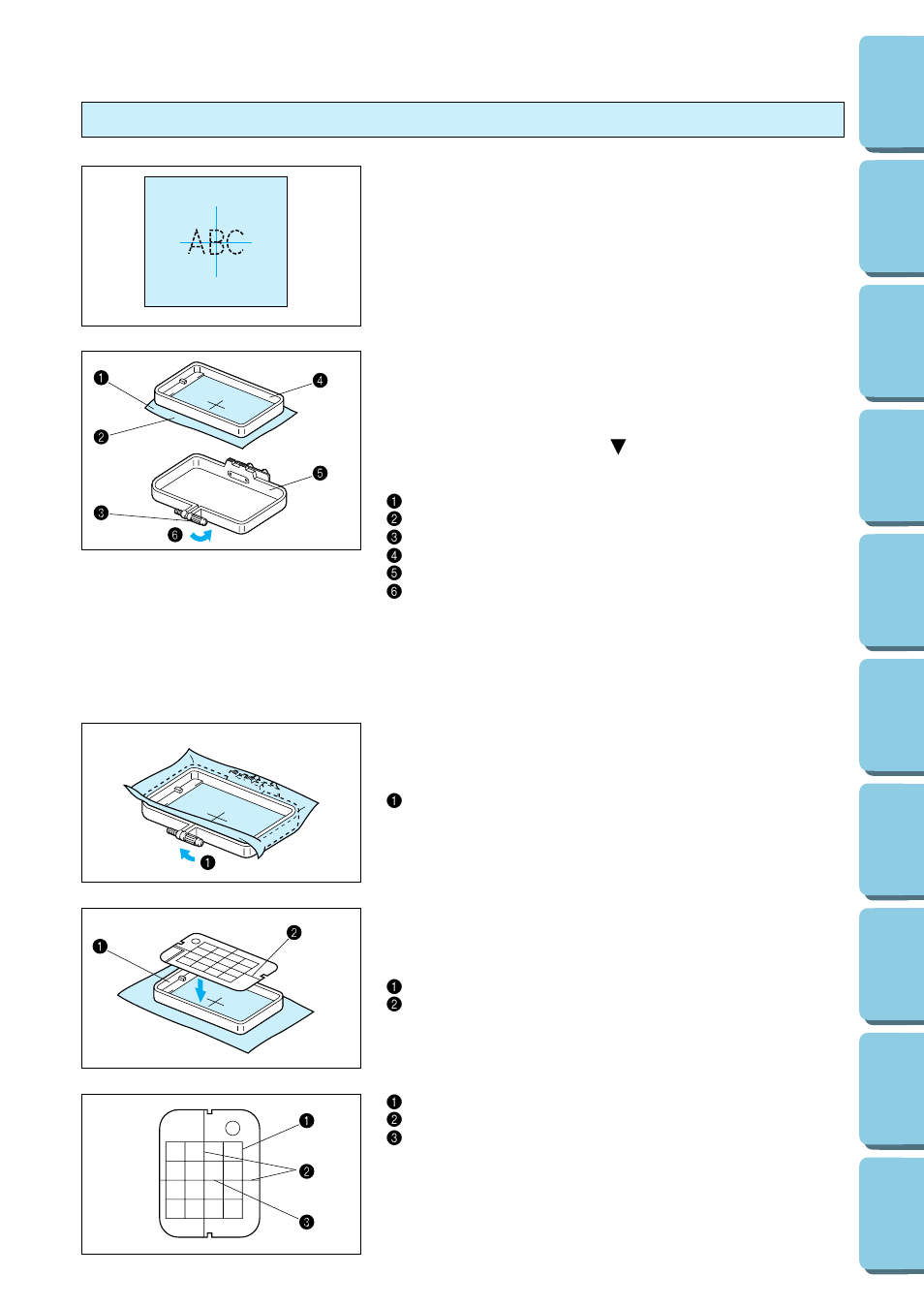 Colocación del tejido en el marco de bordado | Brother PE 150 User Manual | Page 95 / 146