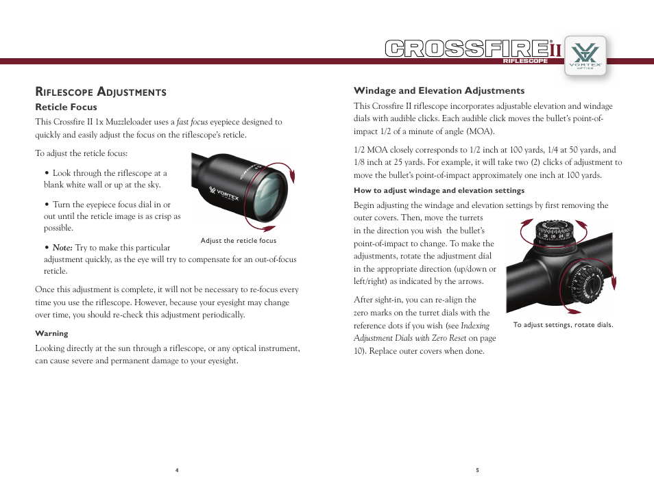 Vortex Optics CROSSFIRE II 1X24 MUZZLELOADER SCOPE User Manual | Page 3 / 8