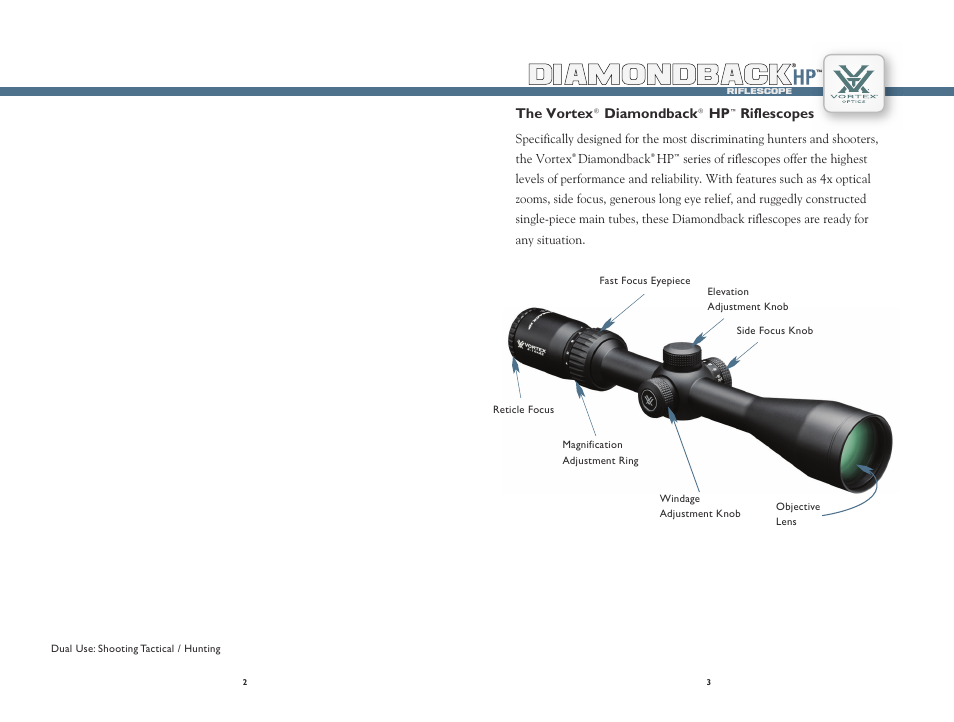 Diamondback | Vortex Optics DIAMONDBACK HP 2-8X32 RIFLESCOPE User Manual | Page 2 / 9