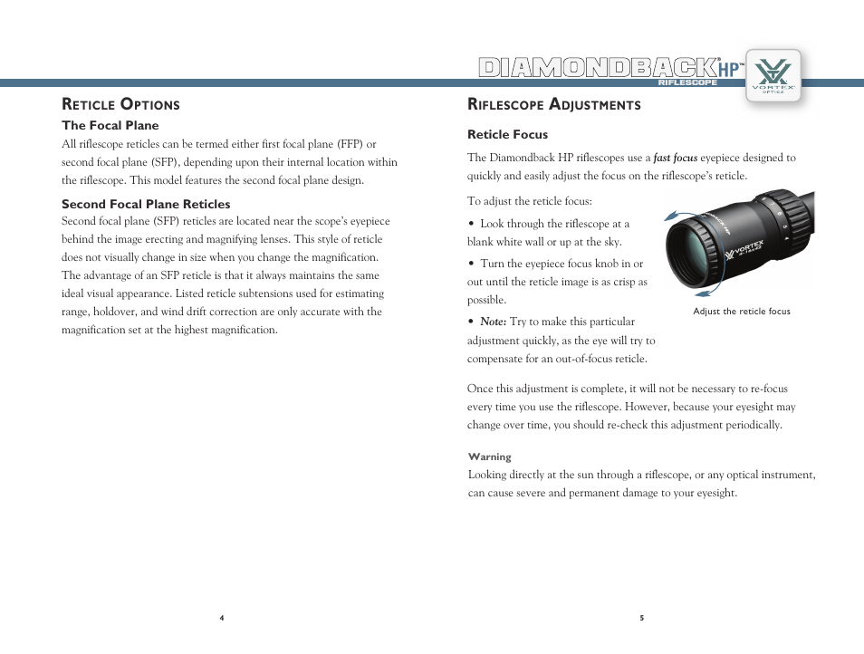 Diamondback | Vortex Optics DIAMONDBACK HP 2-8X32 RIFLESCOPE User Manual | Page 3 / 9