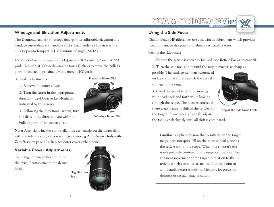 Diamondback | Vortex Optics DIAMONDBACK HP 2-8X32 RIFLESCOPE User Manual | Page 4 / 9