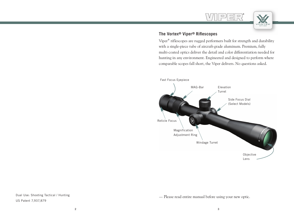 The vortex, Viper, Riflescopes | Vortex Optics VIPER 2-7X32 - VERSA-PLEX C3 User Manual | Page 2 / 9