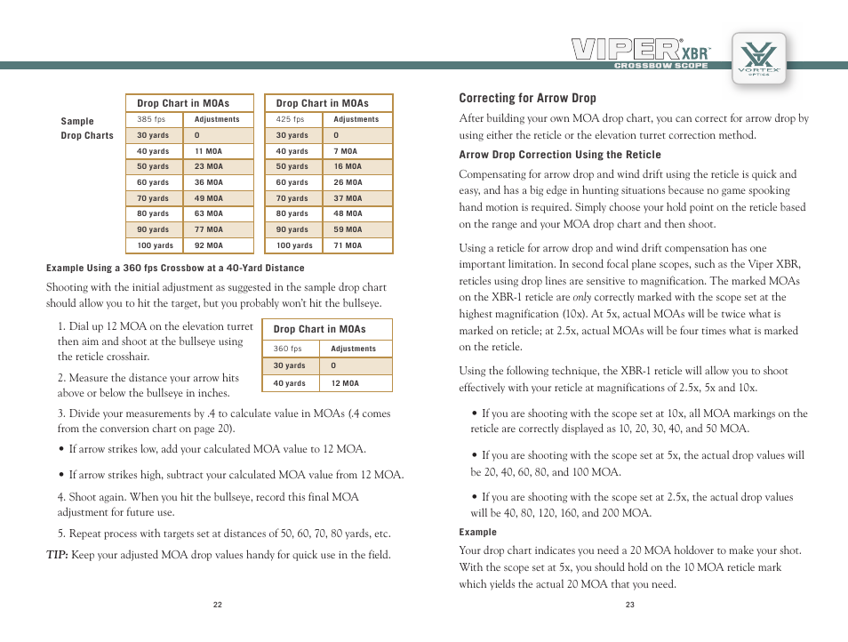 Correcting for arrow drop | Vortex Optics VIPER XBR 2.5-10X44 CROSSBOW SCOPE User Manual | Page 12 / 15