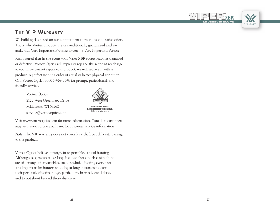 Vip w | Vortex Optics VIPER XBR 2.5-10X44 CROSSBOW SCOPE User Manual | Page 14 / 15