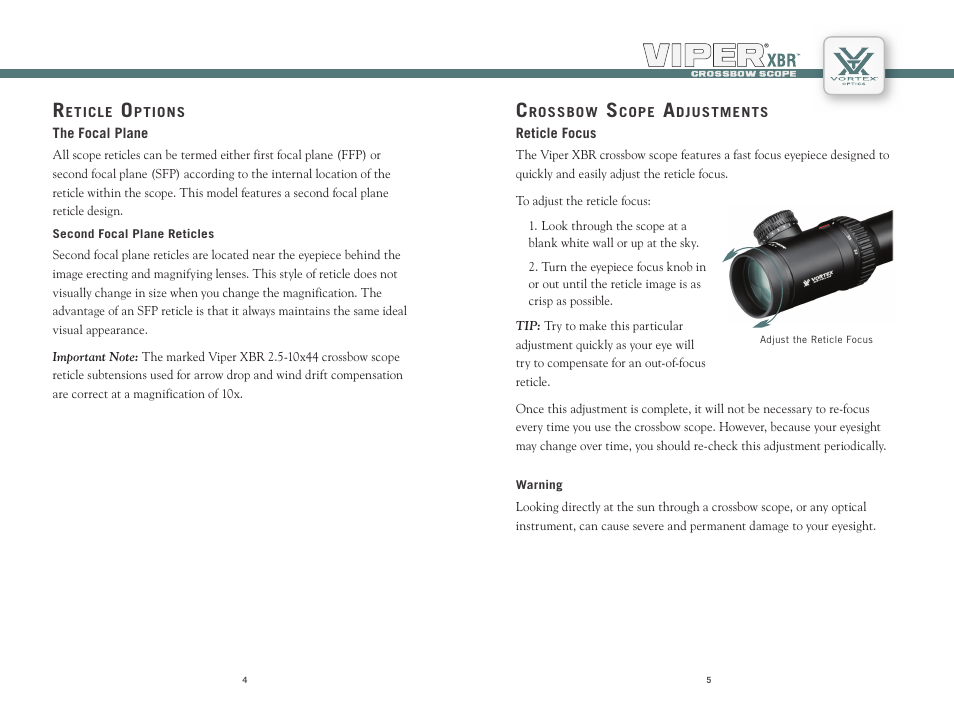 Vortex Optics VIPER XBR 2.5-10X44 CROSSBOW SCOPE User Manual | Page 3 / 15