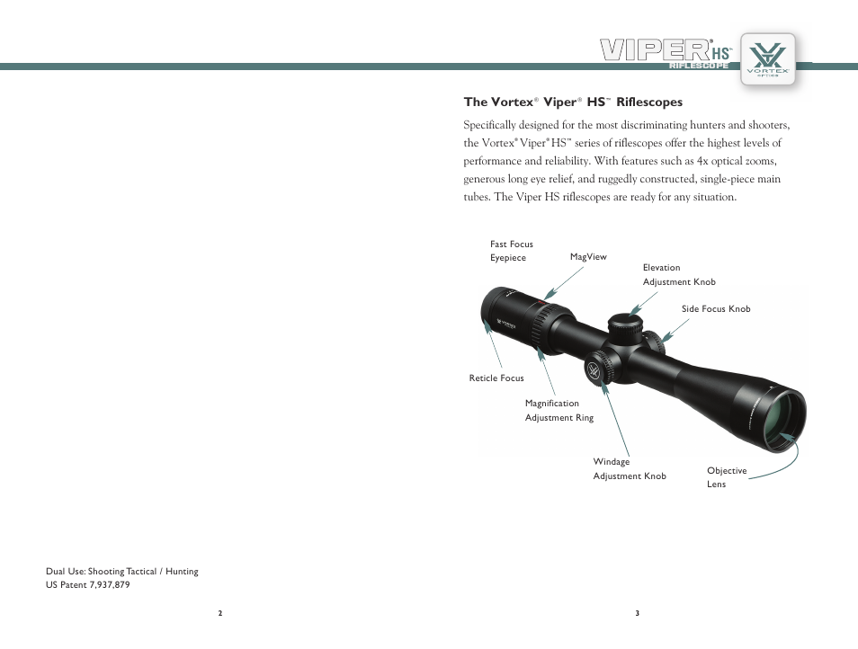 The vortex, Viper, Riflescopes | Vortex Optics VIPER HS 2.5-10X44 RIFLESCOPE User Manual | Page 2 / 9