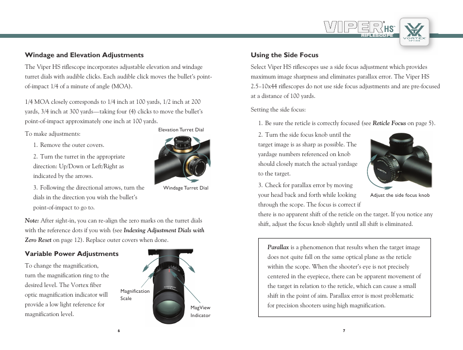 Vortex Optics VIPER HS 2.5-10X44 RIFLESCOPE User Manual | Page 4 / 9