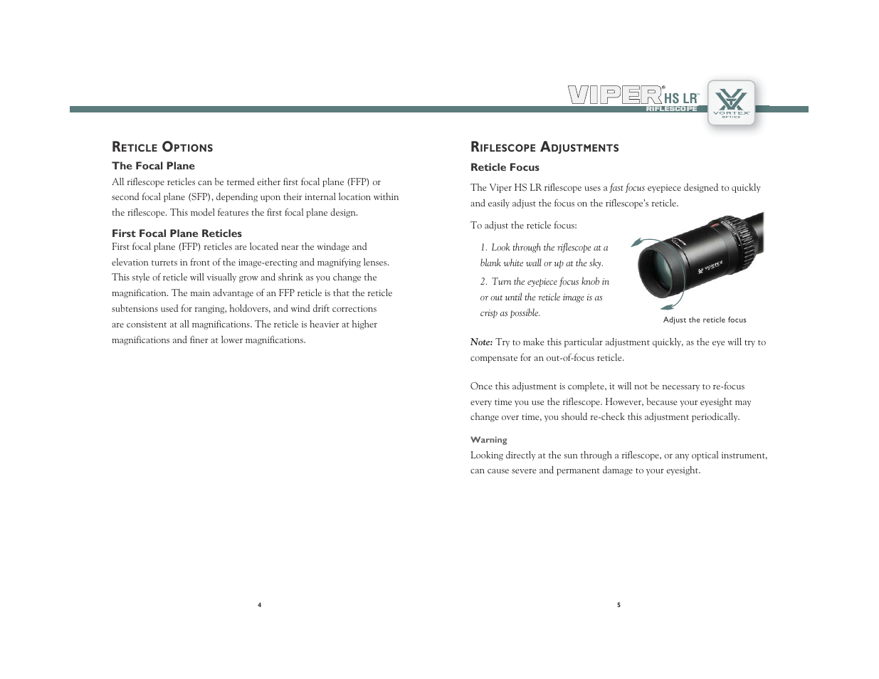 Vortex Optics VIPER HS LR 6-24X50 RIFLESCOPE — First Focal Plane User Manual | Page 3 / 11