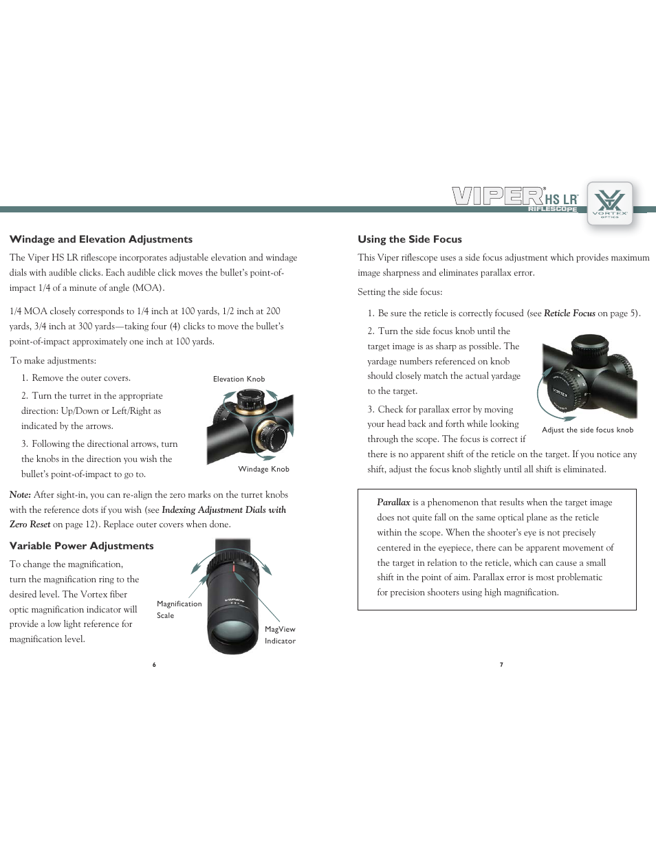 Hs lr | Vortex Optics VIPER HS LR 2.5-10X32 RIFLESCOPE — First Focal Plane User Manual | Page 4 / 9