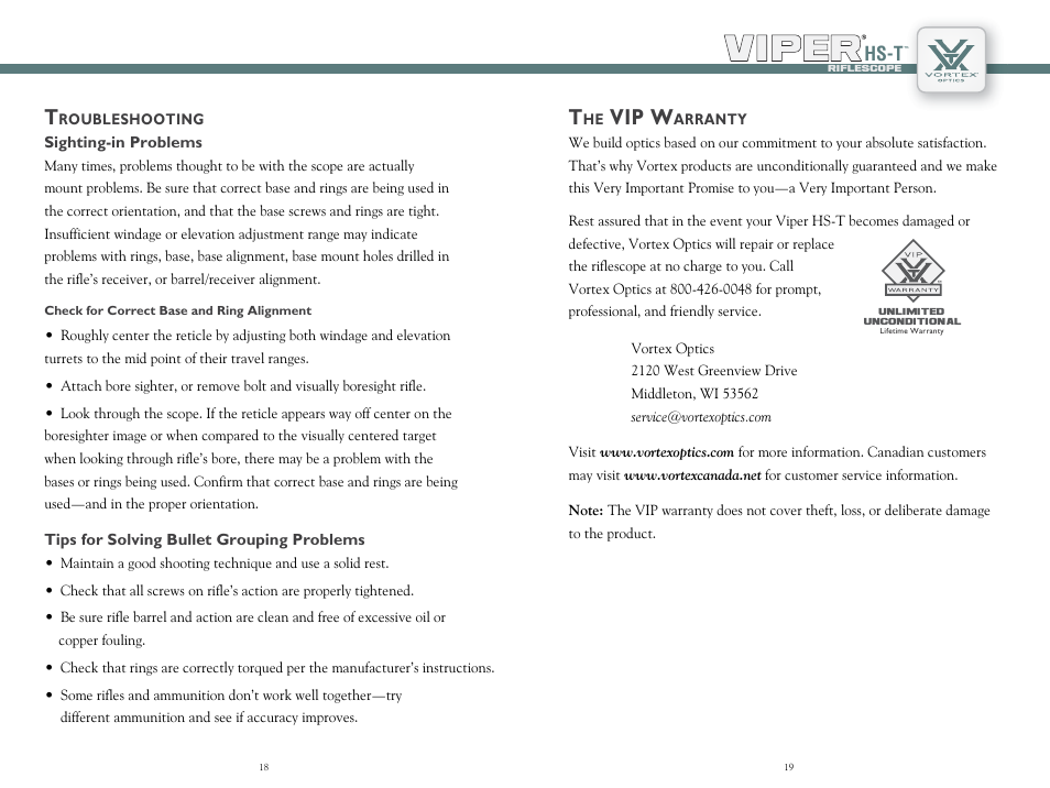 Vip w, Hs-t | Vortex Optics VIPER HS-T 6-24X50 RIFLESCOPE User Manual | Page 10 / 11