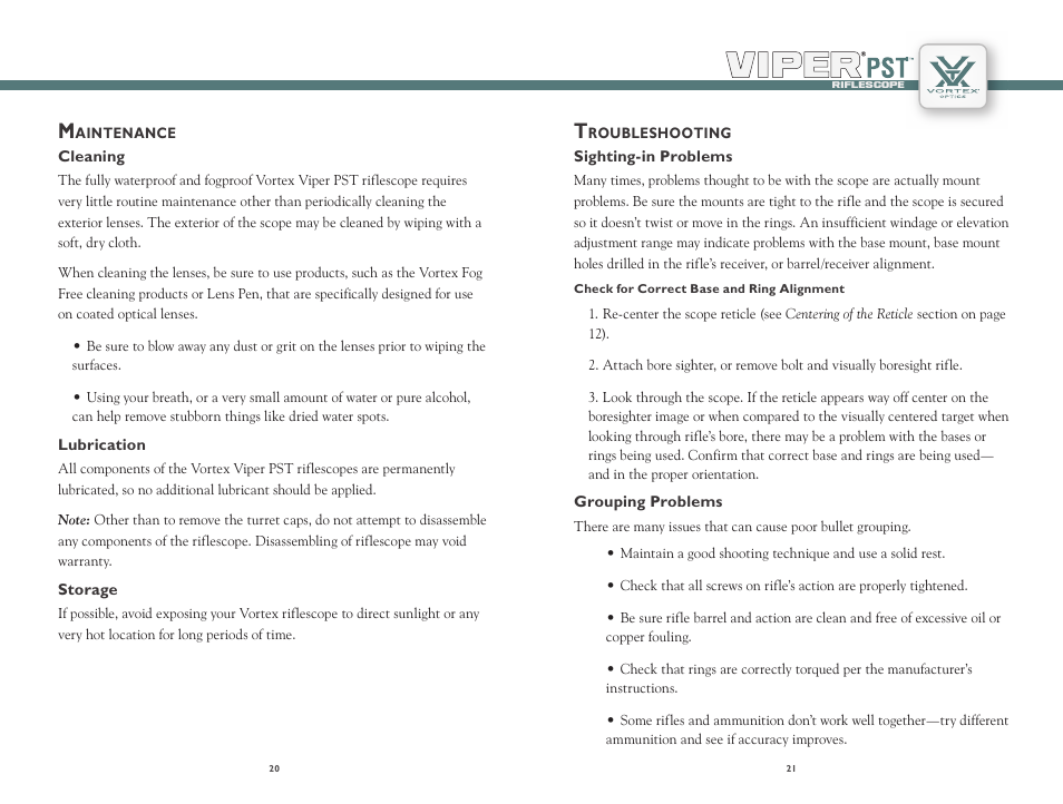 Vortex Optics VIPER PST 2.5-10X44 RIFLESCOPE User Manual | Page 11 / 13