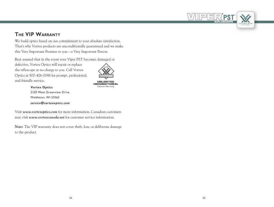 Vip w | Vortex Optics VIPER PST 2.5-10X44 RIFLESCOPE User Manual | Page 12 / 13