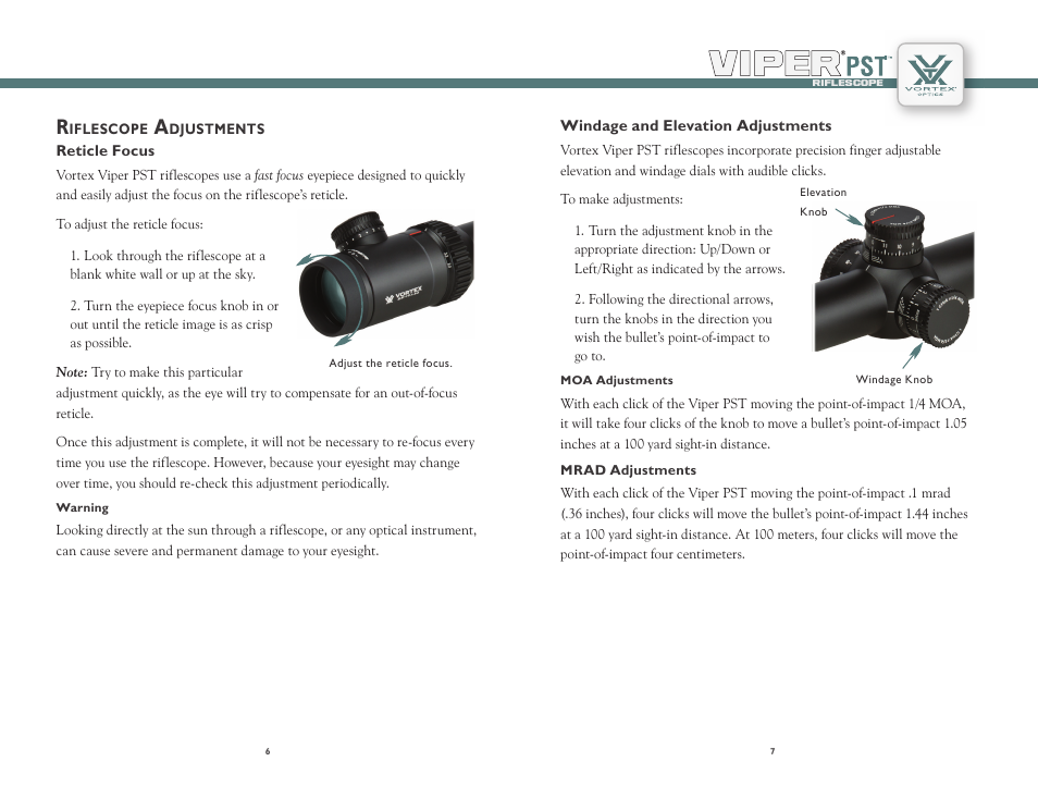 Vortex Optics VIPER PST 2.5-10X44 RIFLESCOPE User Manual | Page 4 / 13