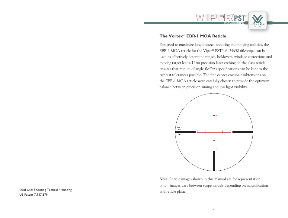 The vortex, Ebr-1 moa reticle | Vortex Optics VIPER PST 6-24X50 RIFLESCOPE User Manual | Page 2 / 9