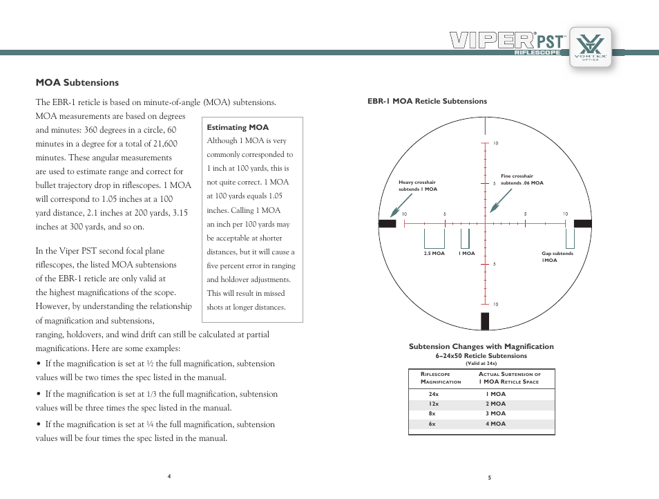 Moa subtensions | Vortex Optics VIPER PST 6-24X50 RIFLESCOPE User Manual | Page 3 / 9