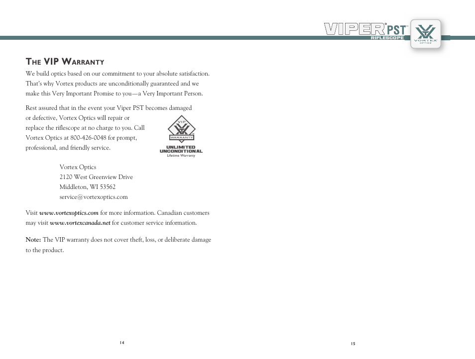 Vip w | Vortex Optics VIPER PST 6-24X50 RIFLESCOPE User Manual | Page 8 / 9