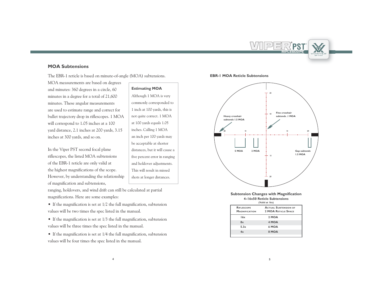 Moa subtensions | Vortex Optics VIPER PST 4-16X50 RIFLESCOPE User Manual | Page 3 / 9