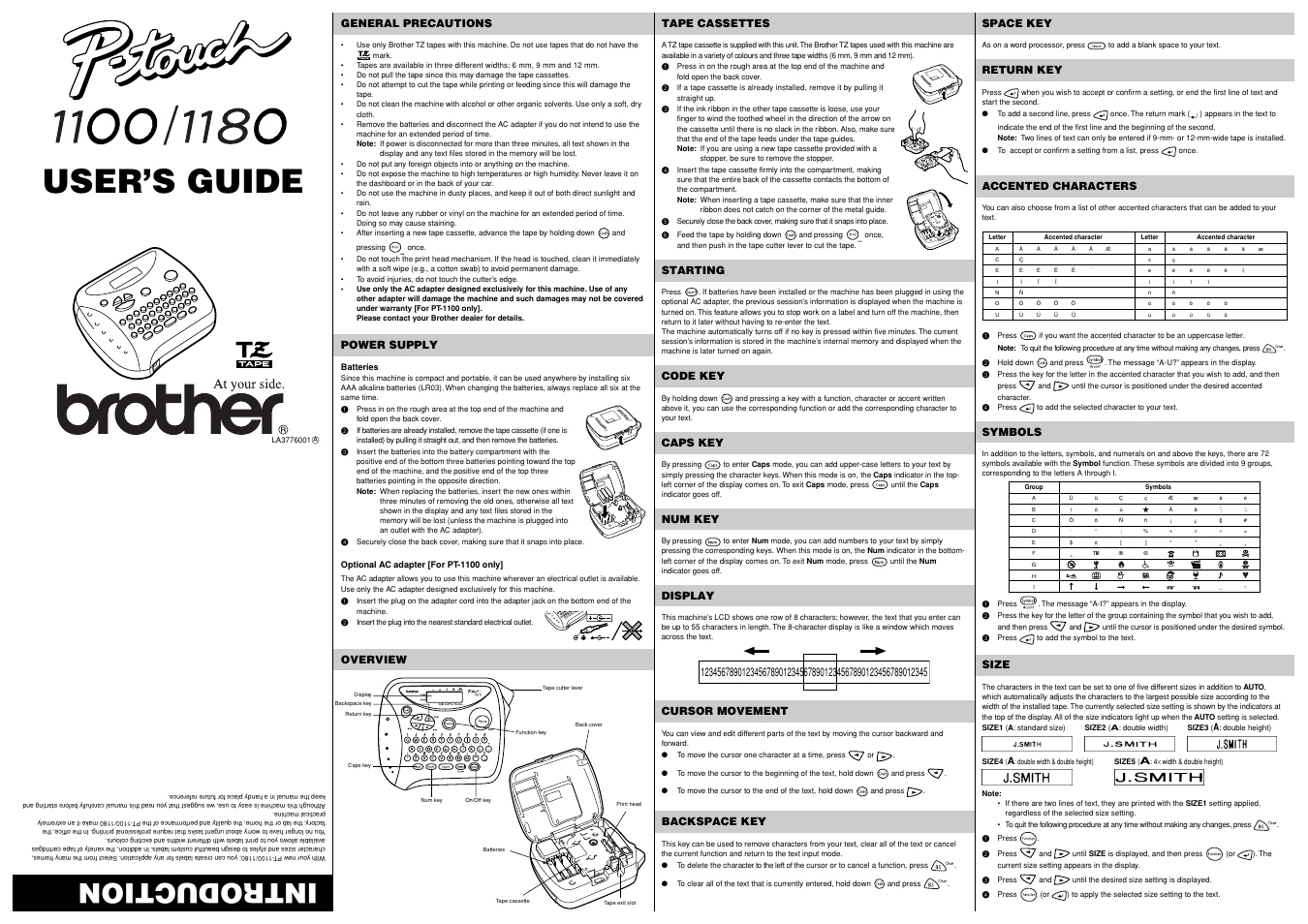 Brother PT-1100 User Manual | 2 pages