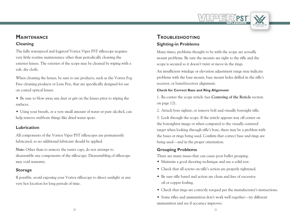 Vortex Optics VIPER PST 1-4X24 RIFLESCOPE User Manual | Page 11 / 13