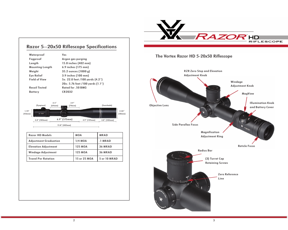 Vortex Optics RAZOR HD 5-20X50 RIFLESCOPE — First Focal Plane User Manual | Page 3 / 13