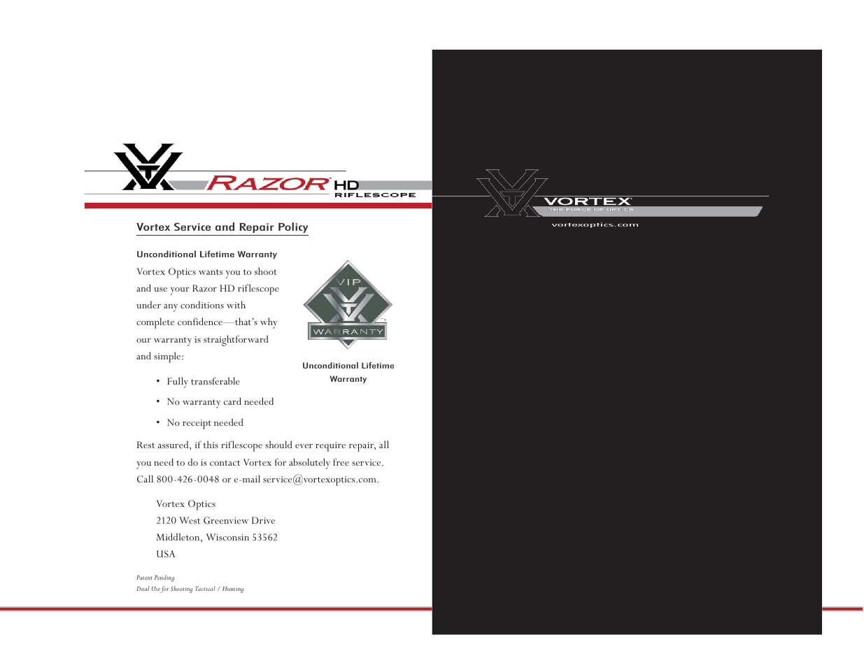 Vortex Optics RAZOR HD 5-20X50 RIFLESCOPE — First Focal Plane User Manual | Page 7 / 7