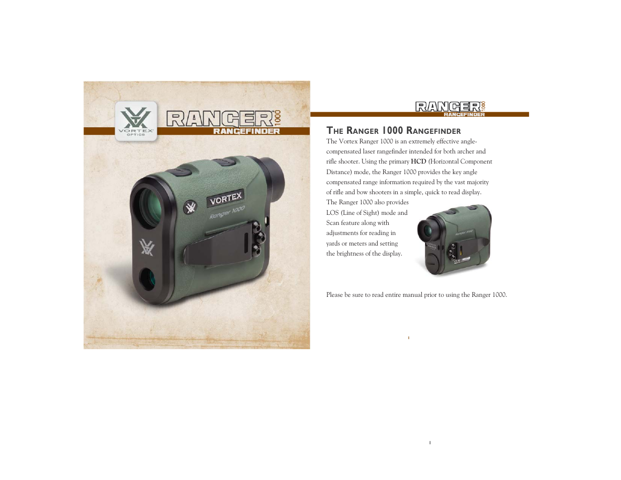 Vortex Optics RANGER 1000 RANGEFINDER WITH HCD User Manual | 11 pages