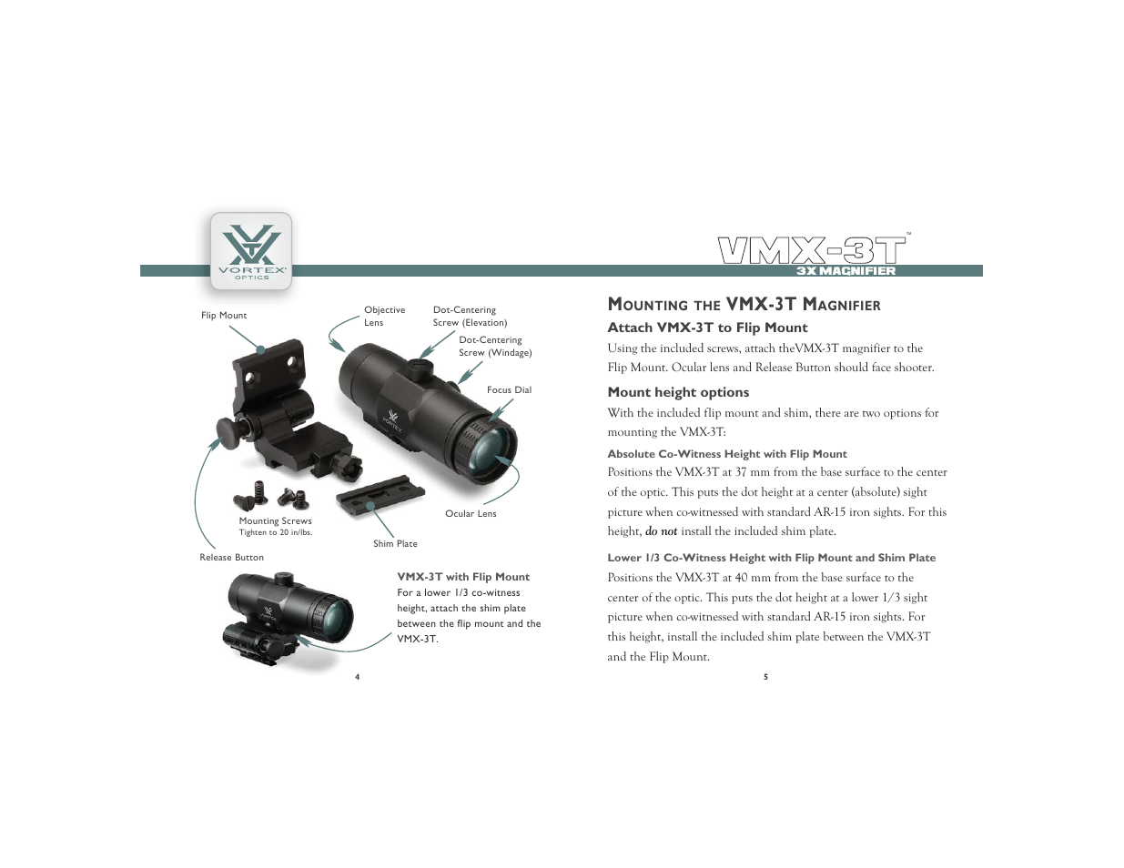 Vmx-3t, Vmx-3t m | Vortex Optics VMX-3T MAGNIFIER User Manual | Page 3 / 7