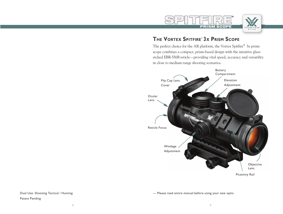 Vortex Optics SPITFIRE 3X PRISM SCOPE User Manual | Page 2 / 9