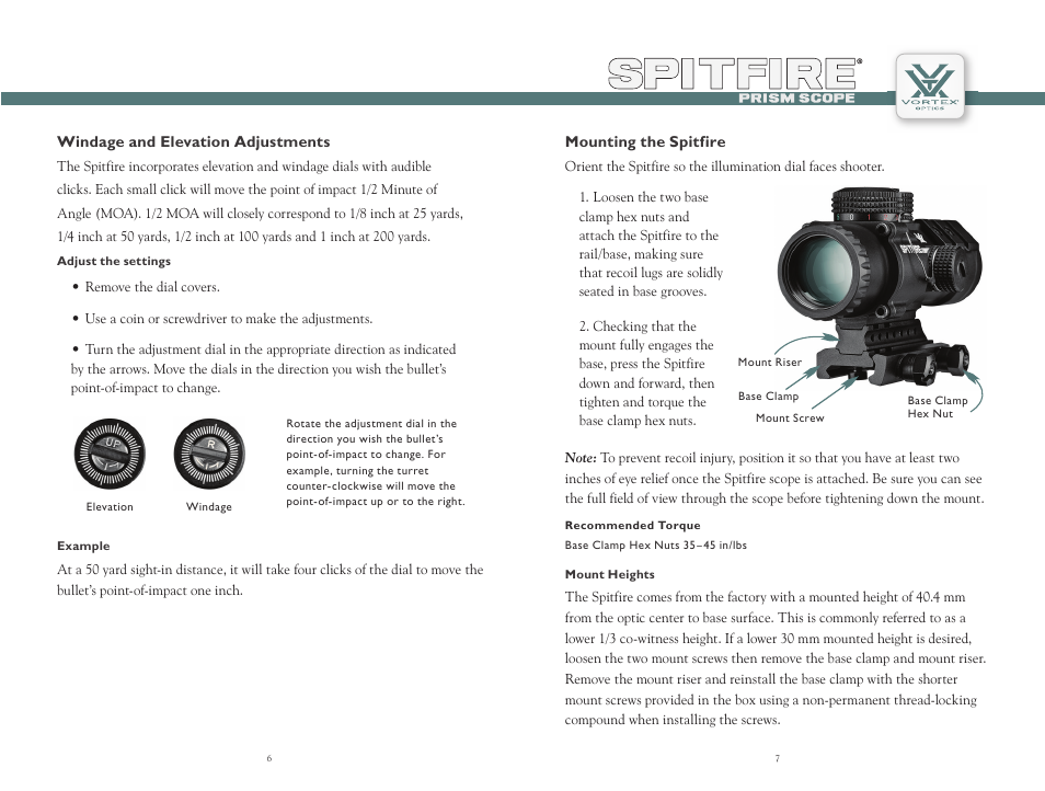 Vortex Optics SPITFIRE 3X PRISM SCOPE User Manual | Page 4 / 9