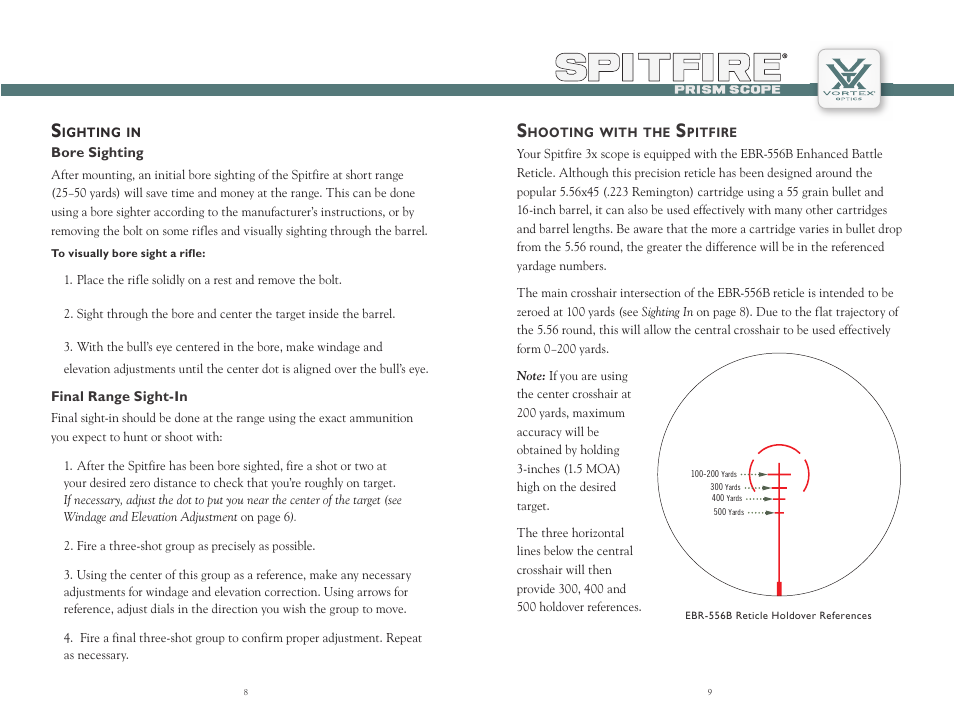 Vortex Optics SPITFIRE 3X PRISM SCOPE User Manual | Page 5 / 9