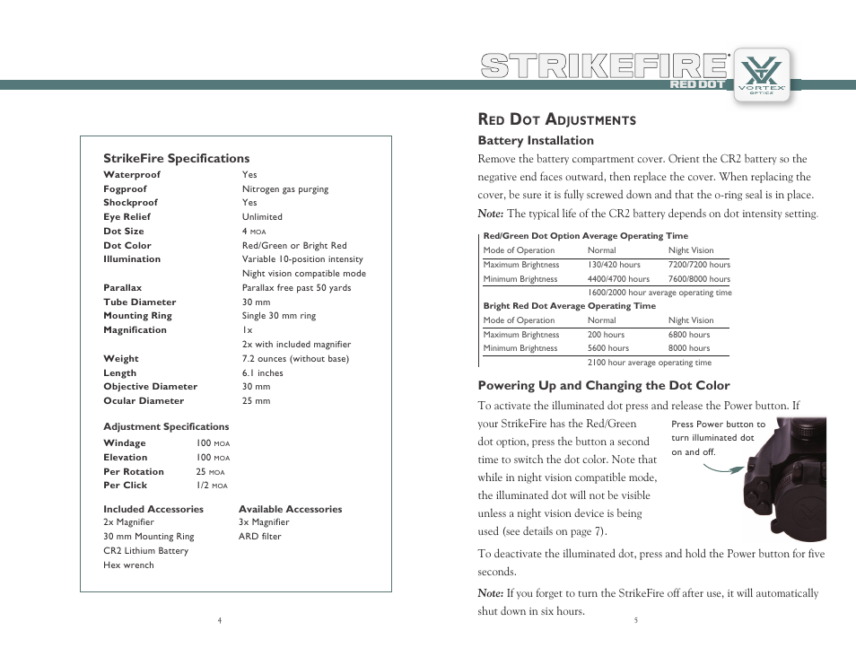 Strikefire | Vortex Optics STRIKEFIRE RED DOT - LOW MOUNT User Manual | Page 3 / 9