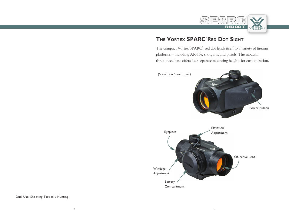 Spar a ar p c, Sparc | Vortex Optics SPARC RED DOT SCOPE User Manual | Page 2 / 9