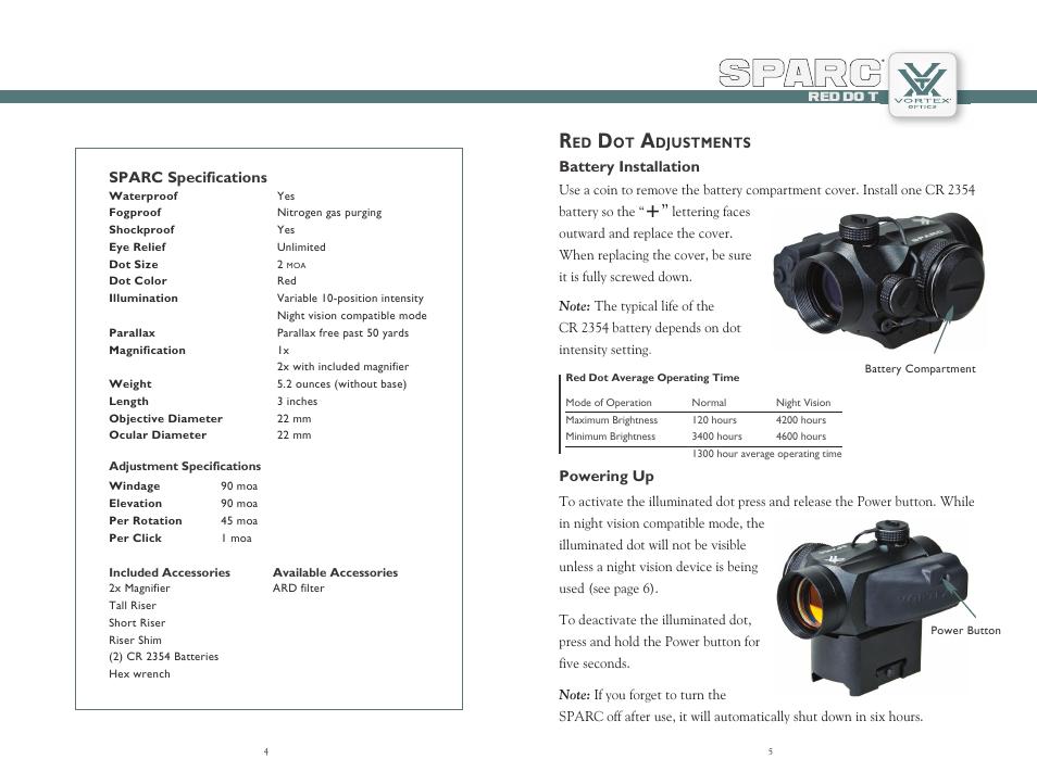 Spar a ar p c | Vortex Optics SPARC RED DOT SCOPE User Manual | Page 3 / 9