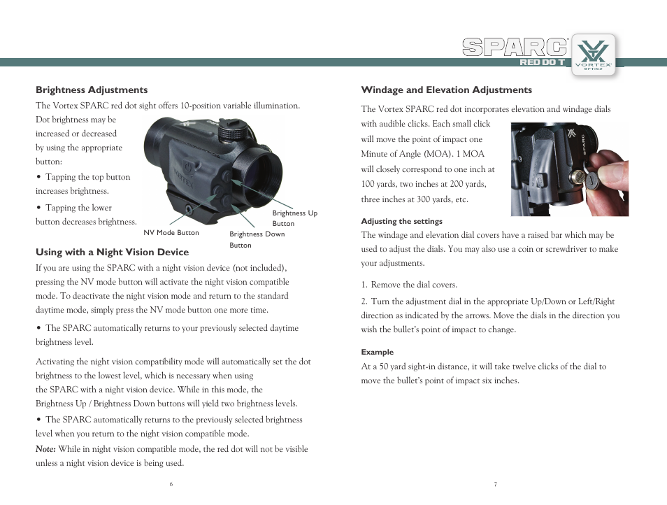 Spar a ar p c | Vortex Optics SPARC RED DOT SCOPE User Manual | Page 4 / 9