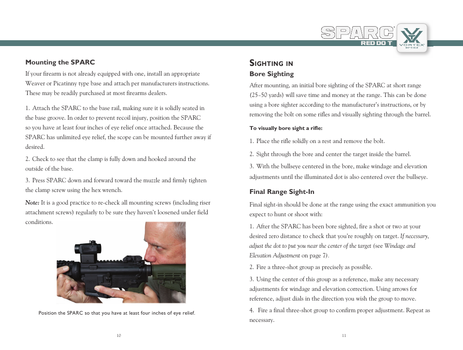 Spar a ar p c | Vortex Optics SPARC RED DOT SCOPE User Manual | Page 6 / 9