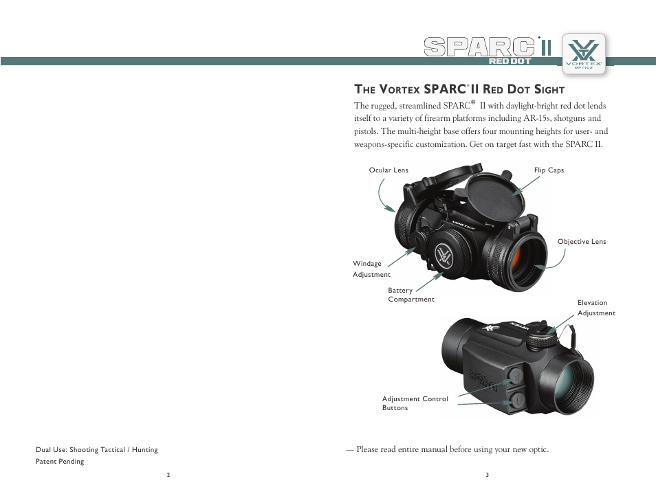 Sparc, Ii r | Vortex Optics SPARC II RED DOT User Manual | Page 2 / 8