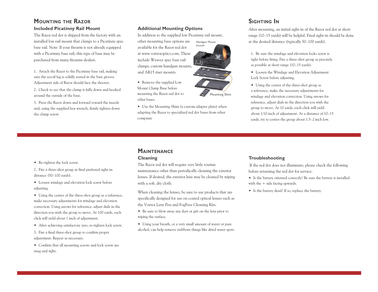 Vortex Optics RAZOR RED DOT — 3 MOA Dot User Manual | Page 2 / 3