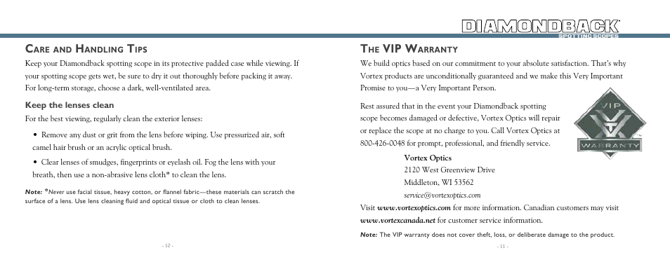 Vip w | Vortex Optics DIAMONDBACK 20-60X80 SPOTTING SCOPE User Manual | Page 6 / 7