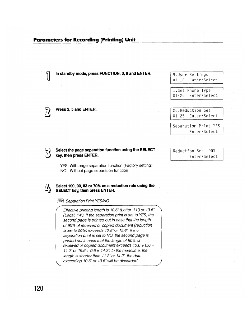 In standby mode, press function, 0, 9 and enter, Press 2,5 and enter | Brother FAX-2000P User Manual | Page 132 / 162