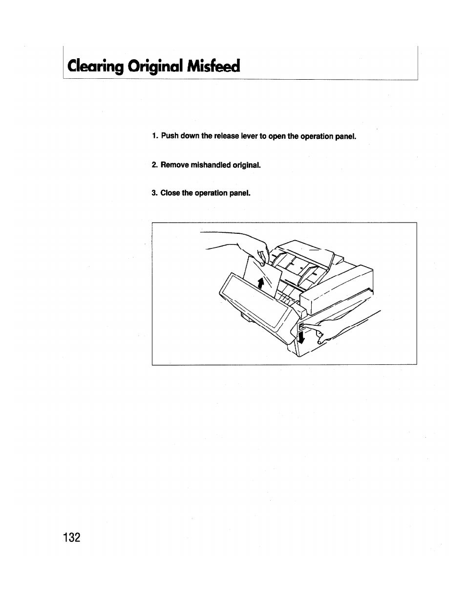 Clearing original misfeed, Clearing original misfeeds | Brother FAX-2000P User Manual | Page 144 / 162