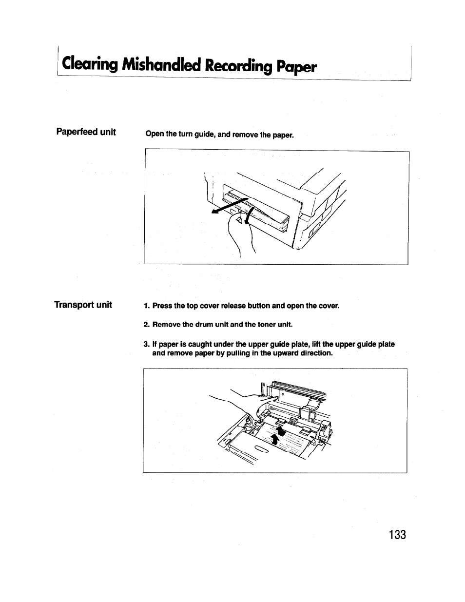 Clearing mishandled recording paper, Paperfeed unit | Brother FAX-2000P User Manual | Page 145 / 162