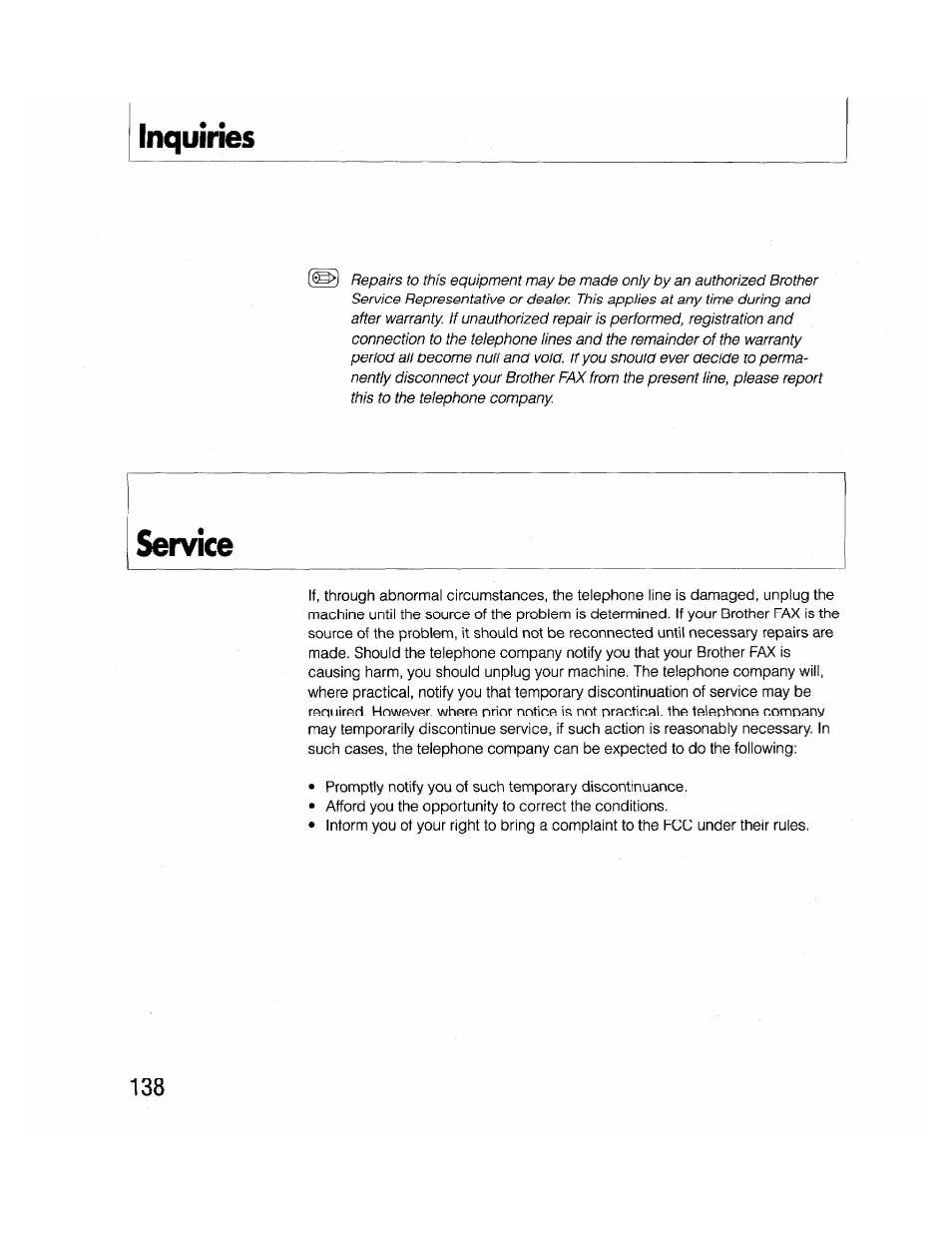 Inquiries, Inquiries ^8 | Brother FAX-2000P User Manual | Page 150 / 162