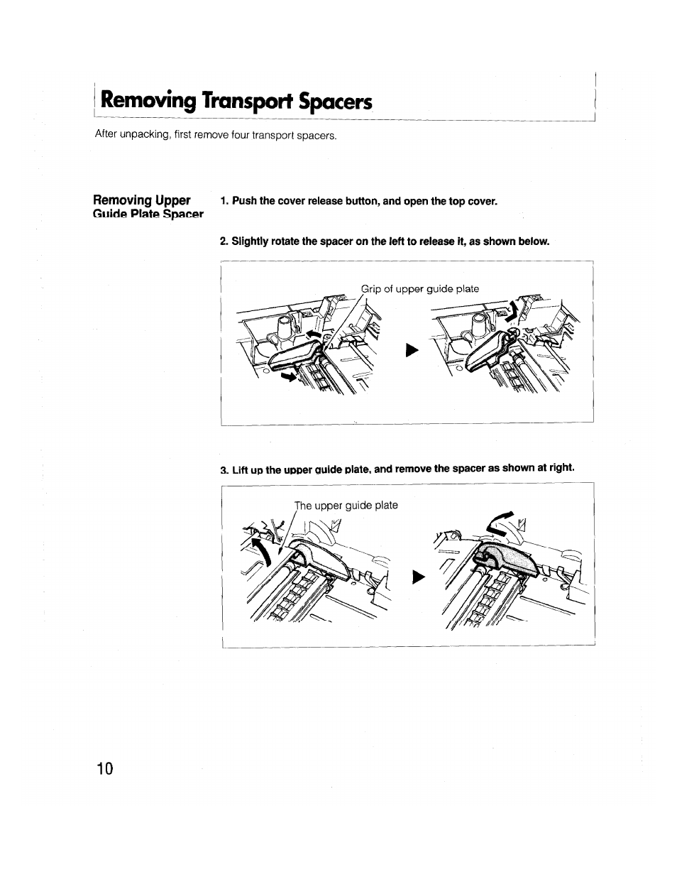 Removing transport spacers | Brother FAX-2000P User Manual | Page 22 / 162