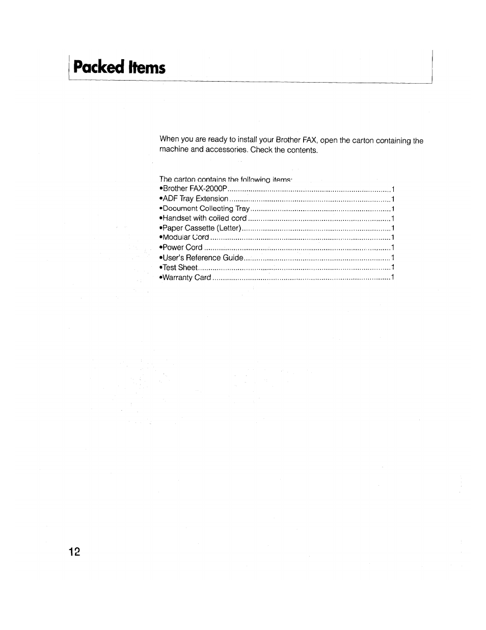 Packed hems | Brother FAX-2000P User Manual | Page 24 / 162