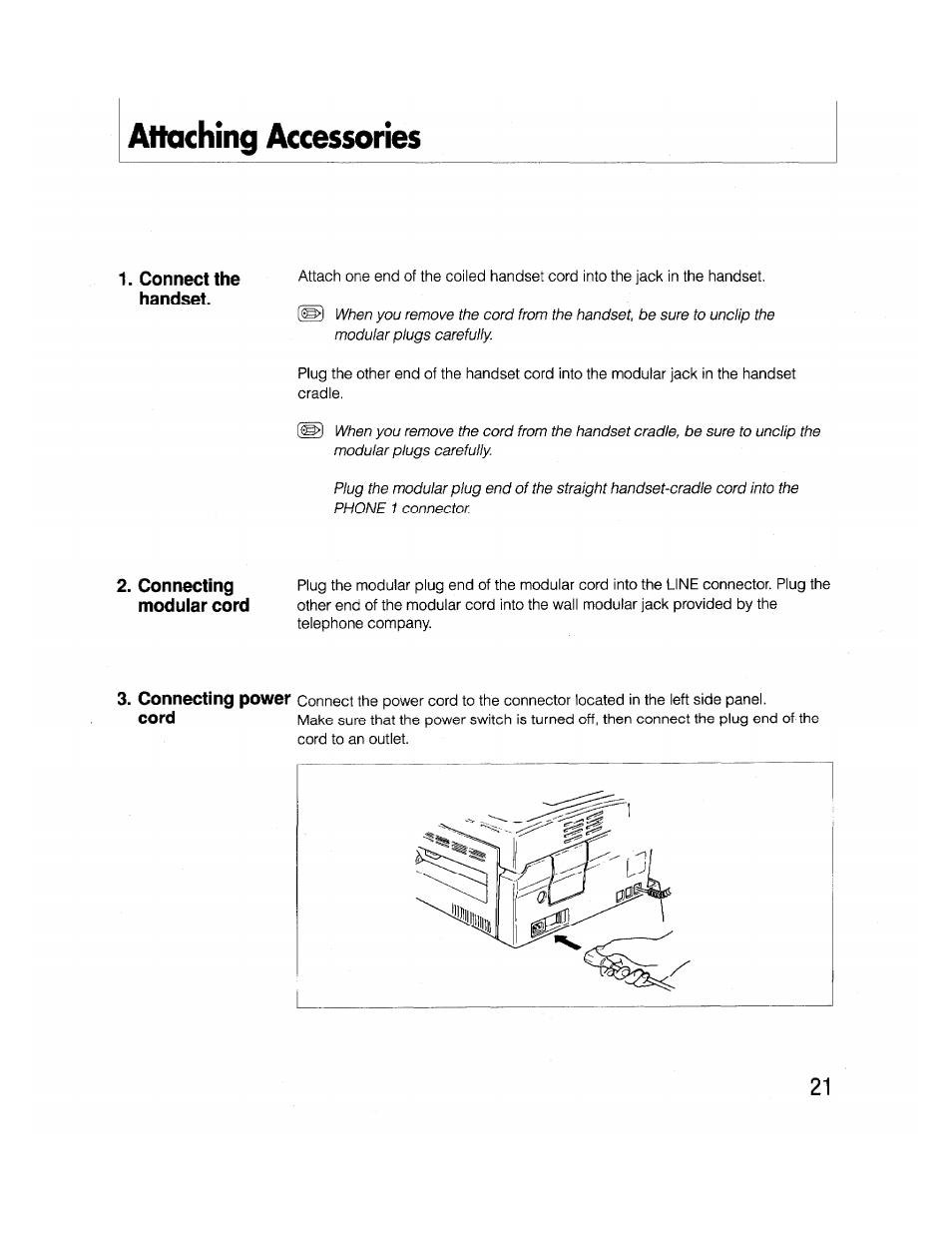 Attaching accessories, Handset | Brother FAX-2000P User Manual | Page 33 / 162