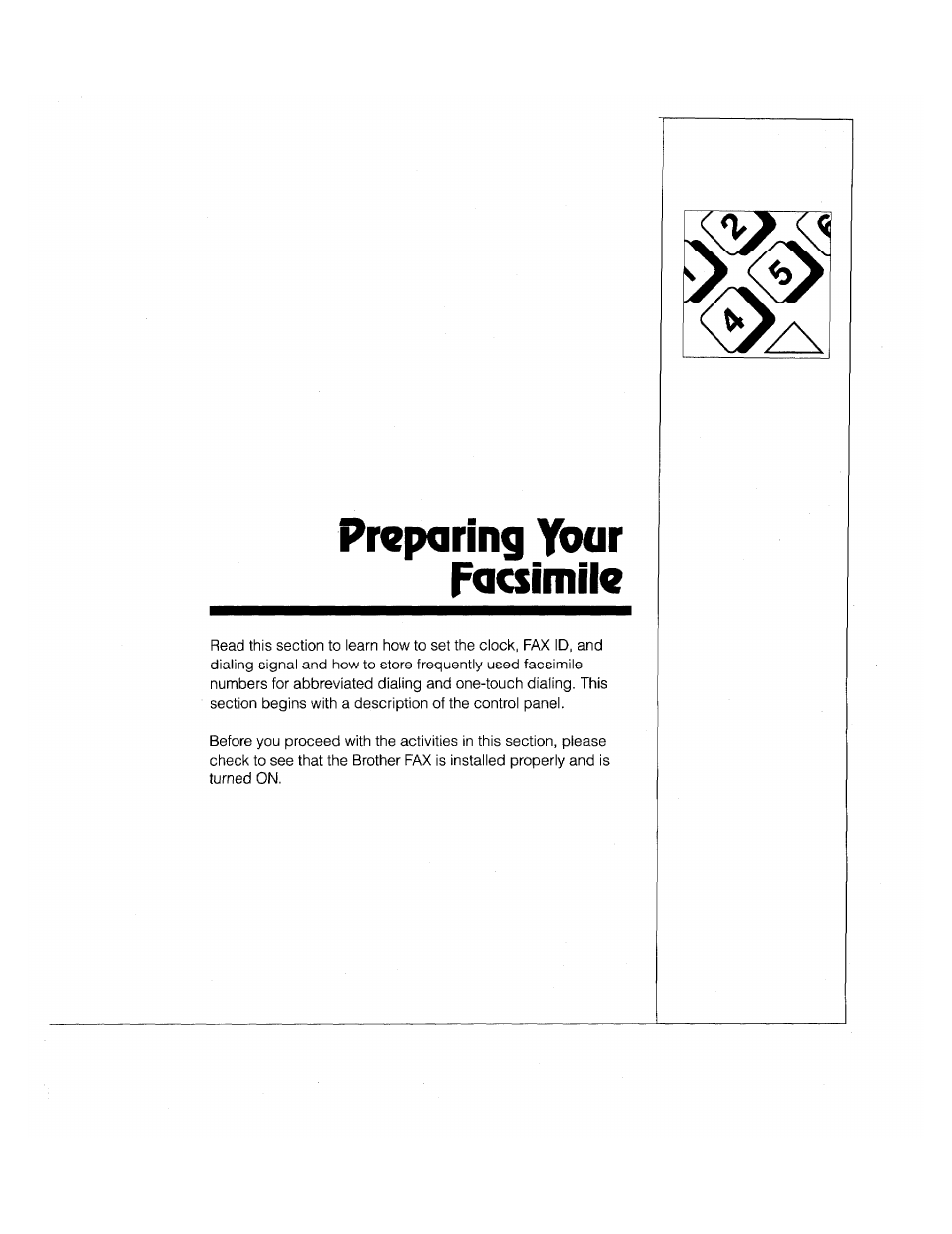 Preparing ybar facsimile, Preparing your facsimile | Brother FAX-2000P User Manual | Page 41 / 162