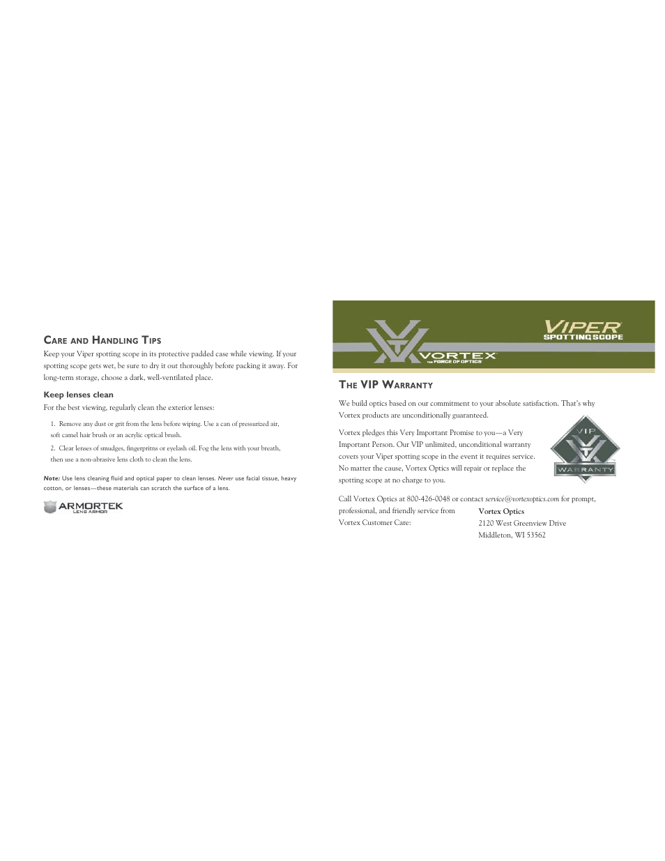 Vip w | Vortex Optics VIPER 15-45X65 SPOTTING SCOPE User Manual | Page 5 / 5